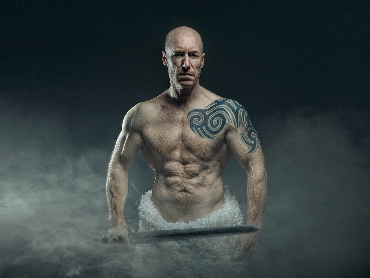 people, man, adult, athlete, sculpture, art, strength, shirtless, portrait, strong, influencer, muscels, antique, warrior, sword, knight